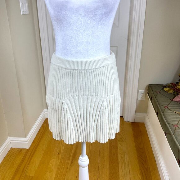 Reformation Skirt Knit Ribbed Ivory Mini Organic Cotton (S) - Picture 3 of 9